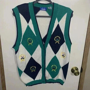 EP Pro Mens Size Medium Knitted Golf Vest Athletic Pullover Vest Big Buttons